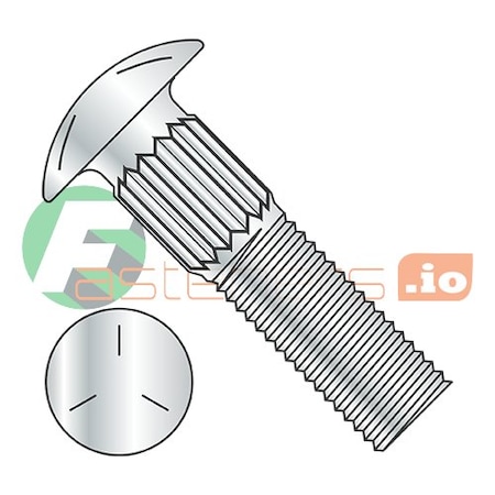 Newport Fasteners Carriage Bolt, Ribbed Neck, 3/8"-16, 2 in L, Steel, Grade 5, Zinc Plated, 500 PK 967346